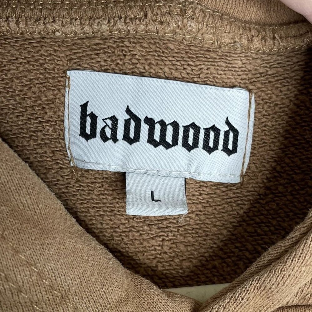 Badwood Unisex Tan Embossed Logo Hoodie, L - Picture 8 of 10